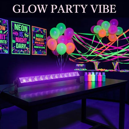 4 Pack 45W LED Black Light Bar, Blacklight with 6.6ft Cord+Switch, Light Up 26x26ft, Glow in The Dark for Halloween, Party, Birthday, Body Paint, Fluorescent Poster, Bedroom