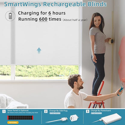 SmartWings Motorized Smart Roller Shades in Light Filtering, Electric Blinds with Remote for Windows Compatible with Alexa/Google Home/Homekit, Customized, 70% Blackout Essential White