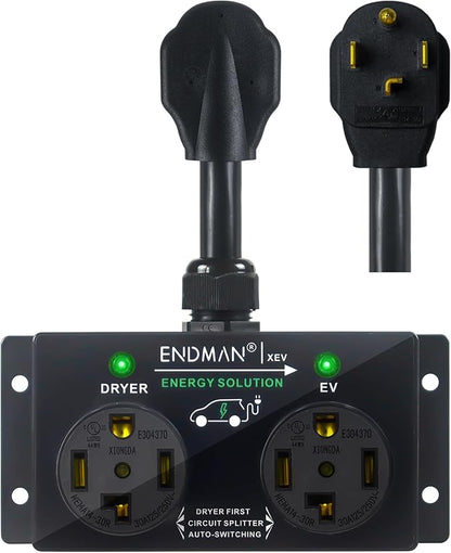 Automatic Power Switch for Dryer and EV Charger (NEMA 14-30P Only) - Intelligent Splitter Sharing 240V Outlet - Level 2 Home Charging Station for Renters - Compatible with Tesla & All EVs