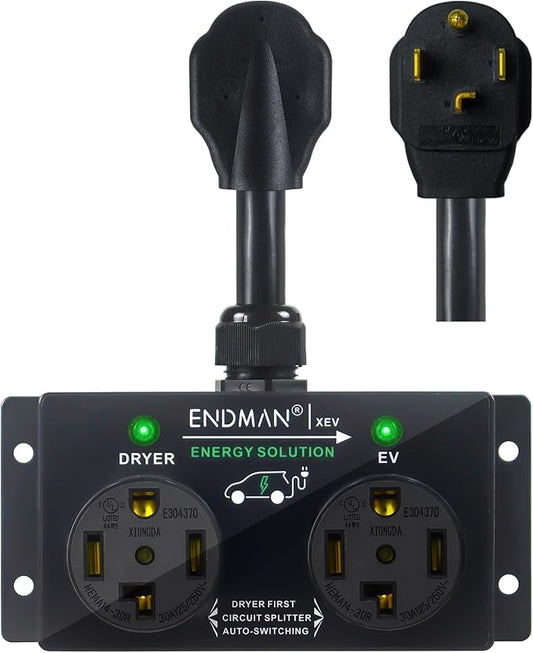 Automatic Power Switch for Dryer and EV Charger (NEMA 14-30P Only) - Intelligent Splitter Sharing 240V Outlet - Level 2 Home Charging Station for Renters - Compatible with Tesla & All EVs