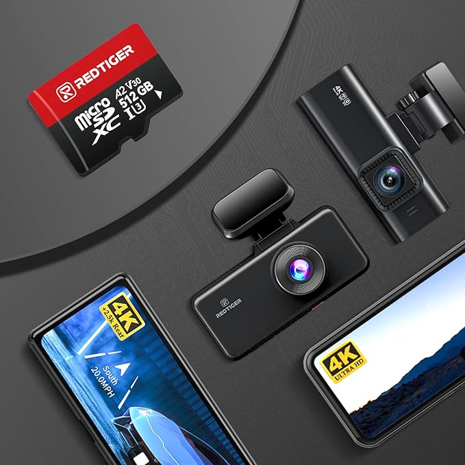 REDTIGER High Speed Micro SD Card with Adapter, 512GB microSDXC UHS-I Class 10, U3, V30 A2, Support for Dash Cameras and Recording 4K Video Recording, Compatible with F7NP&F7NT&F17&VP20&F17PLUS