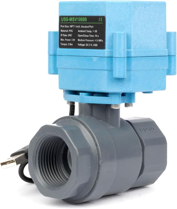 U.S. Solid WiFi Smart Motorized Ball Valve 1 inch NPT for Water Control & Irrigation, 2 Way PVC Electric Valve, USB Powered, LED Status Indicator, Flow Direction Window, Remote On/Off Control