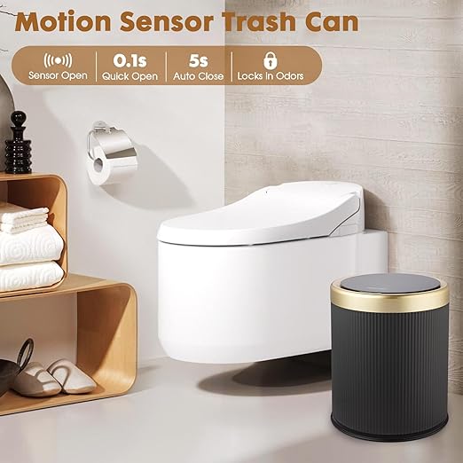 Smart Bathroom Trash Can Garbage Can with Lid, 2.8 Gallon Motion Sensor Trash Bin for Bathroom, Kitchen, Small Mini Trash Cans Black Automatic Diaper Trash Can-Dark Gray