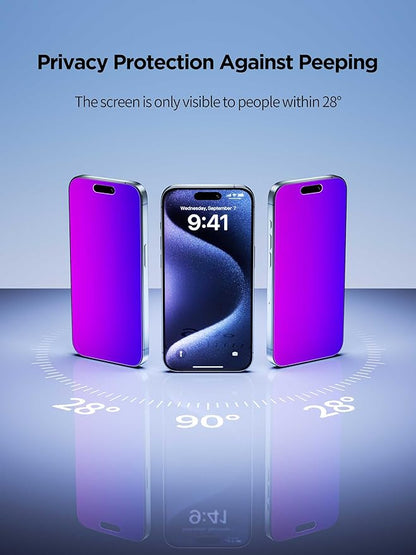 PDDKISS Compatible for iPhone 16 Pro Max Privacy Screen Protector Tempered Glass 6.9 Inch, Purple Gradient Anti Spy Anti Blue Light HD Easy Installation