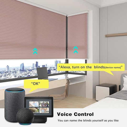 Changshade Smart Blinds Cellular Shades for Windows Doors Motorized with Remote Control, Custom Size Automatic Honeycomb Blind Electric Power Compatible with Alexa, Google Home, Light Filtering, Pink