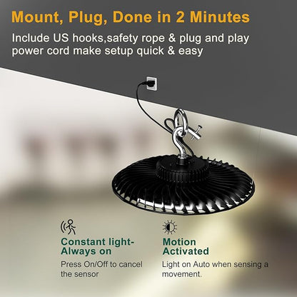 Smart 350W LED High Bay Light Motion Sensor, 48000lm (Eqv.1200W MH/HPS) Commercial Bay Lights AC100-277V High Bay LED Shop Light (Remote Buy Separately) 4Pack