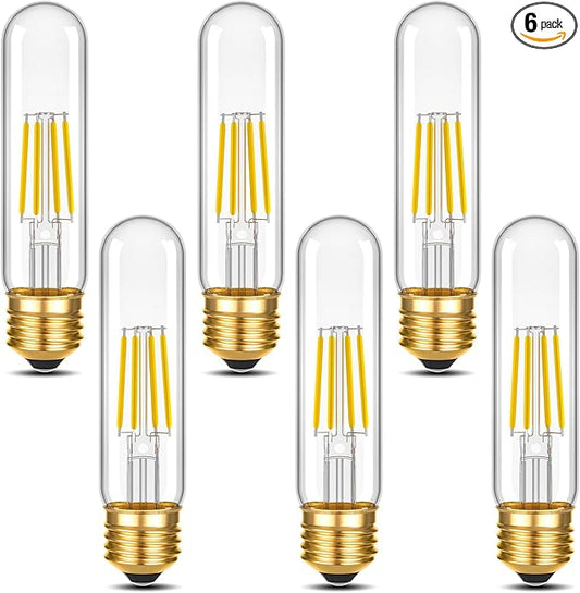 ToBeGreat T30 Light Bulbs 4 Watt Equivalent 40W Bulb E26 Tubular Bulbs T10 LED Bulb Daylight White 4000K,Desk Lamp,Bedbroom Bathroom Dimmable,Chandelier (Clear-Daylight, 5 in (6pack))
