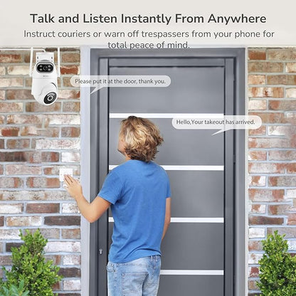 Kittyhok Dual Lens 2K Wireless Security Camera Outdoor, 2.4/5GHz WiFi, 360° PTZ, Auto Tracking, Motion Detection, Night Vision, 2-Way Audio, 24/7 Record