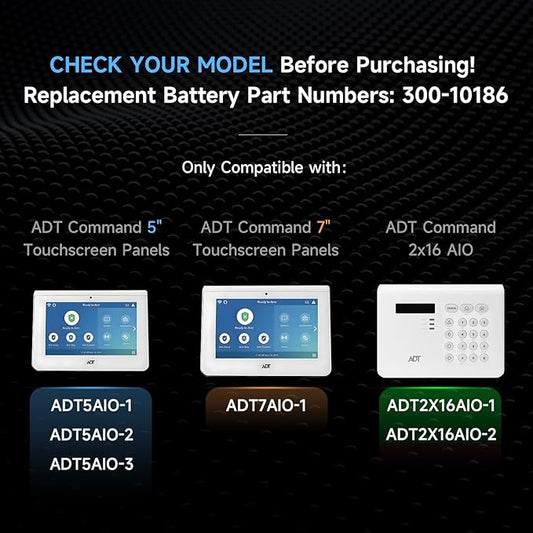 Upgraded 300-10186 Replacement Battery for ADT Command Smart Panel ADT5AIO-1/2/3, ADT7AIO-1 & Honeywell Home Security System Keypad ADT2X16AIO-1/2, 8700mAh 3.6V/4.2V