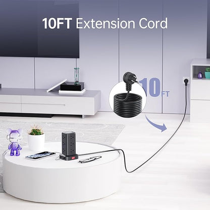Extension Cord with Multiple Outlets, SMALLRT Surge Protector Power Strip Tower, 10FT Outlet Extender with 12 AC Outlets 4 USB, Power Strip with USB Ports for Home Office Dorm Room,Overload Protection