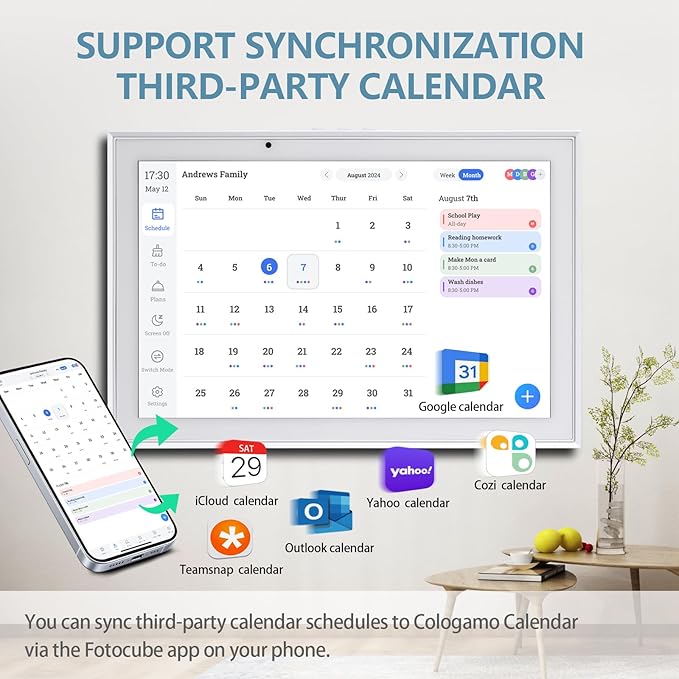 10.1 inch Smart Digital Calendar & Chore Chart, 1920 * 1080P Full HD Touchscreen Interactive Display, Desk Planner with Meal Scheduler, Achievement Rewards for Family Schedules and Cloud Photo