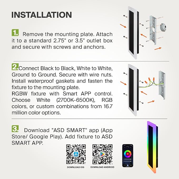 ASD LED 18" Long Wall Mount Light Fixture, Outdoor & Indoor Linear Sconce | RGBW, Smart, Waterproof, Anti-Rust, ETL Listed | 12W 590LM 2700-6500K 100-277V | Exterior Porch Lighting | Black