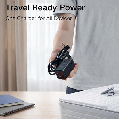 NENJI 75W GaN USB C Charger Station, Super Fast Charging 8-in-1 Power Strip with 5 USB & 3 AC Ports, Smart Charging, PD Charger for iPhone, Samsung, iPad, MacBook – Desktop & Travel-Friendly – Black