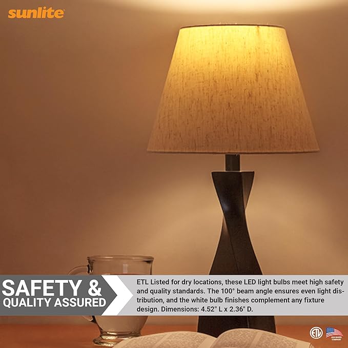 Sunlite ShabBulb, Shabbat Permissible LED Light Bulb, 7 Watt (40 Watt Equivalent) 3000K Warm White, 4 Pack