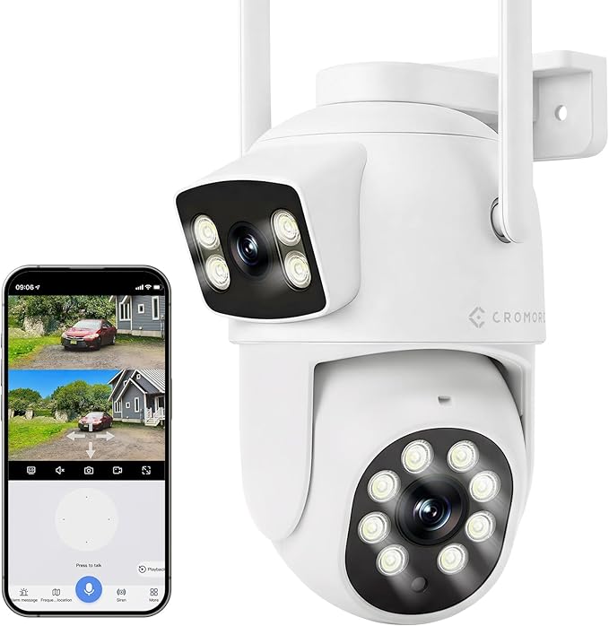 WiFi Security Camera 4MP, Dual Lens View, Pan Tilt Fixed, Indoor Outdoor, Humanoid Motion Detection, Auto Tracking, 2-Way Audio, IP66 Waterproof Spotlight Siren Alarm, Full Color Night Vision