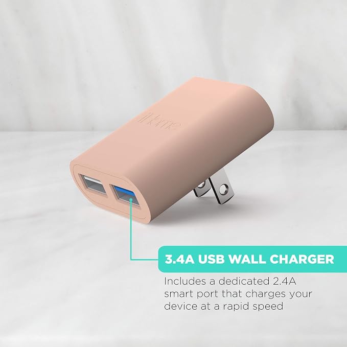 iHome Slim 2-Port USB Wall Charger, Flat Multiport Travel Plug Adapter | Dual USB-A ports, 2.4A Rapid Charge, Foldable Prongs, Slim Design, Compatible with iPhone, Android, iPad, AirPods for Home