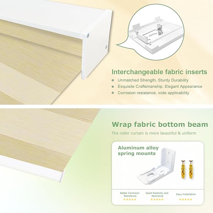 MING CHEN Motorized Blinds with Remote,Built-in Rechargeable Smart Blinds, Custom Size Electric Zebra Blinds Compatible with Alexa Google (90% Blackout Fine Lines Champagne)