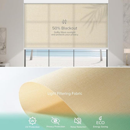 Motorized Roller Shades, Light Filtering Remote Control Custom Window Shades Compatible with Alexa Google Assistant via RF Hub, Rechargeable Electric Blinds for Windows (Beige)
