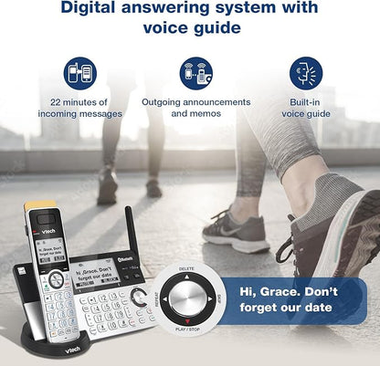 VTech IS8151-3 Super Long Range 3 Handset DECT 6.0 Cordless Phone for Home with Answering Machine, 2300 ft Range, Call Blocking, Bluetooth, Headset Jack, Power Backup, Intercom, Expandable to 12 HS