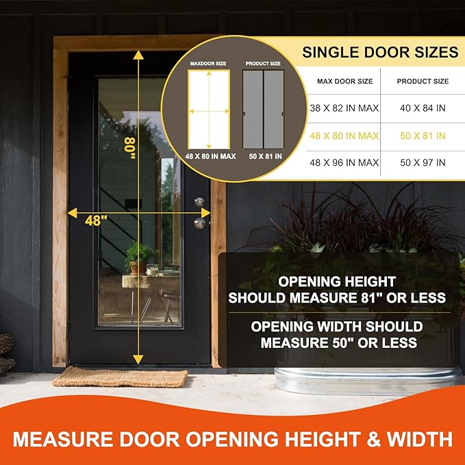 Magnetic Screen Door, Hands Free Mesh Partition,Heavy Duty Curtain Keeps Bugs Out, Frame Hook & Loop, Pet and Kid Friendly (Fiberglass-Black, Fit Door 48" Wide x 80" High)