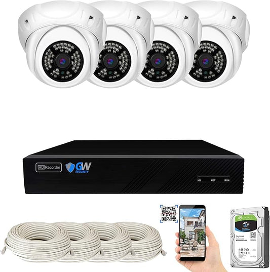 GW Security 8 Channel 4K NVR 5MP H.265 IP Surveillance Security Camera System with 4-Piece Super HD 1920P Weatherproof Video & Audio Microphone PoE Security Dome Cameras
