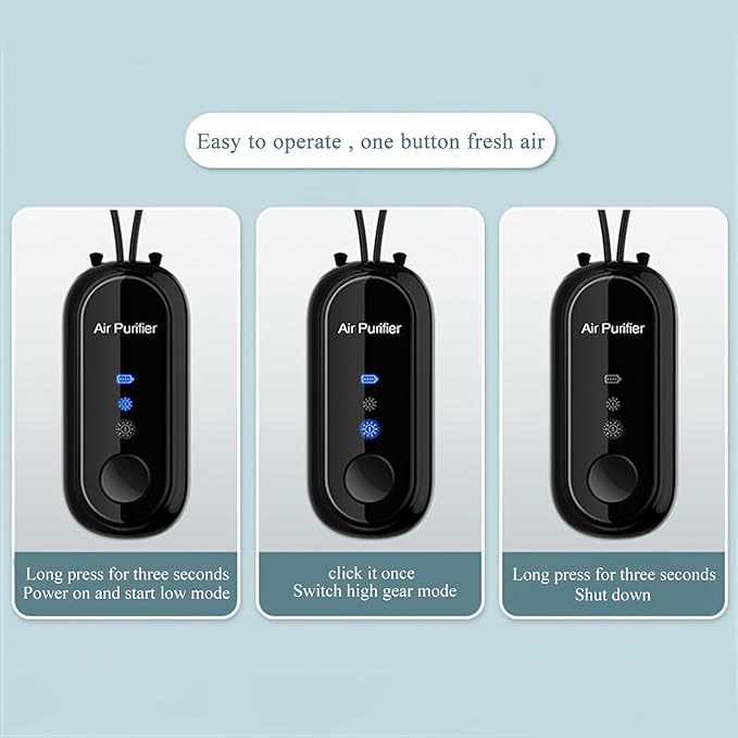 Portable Negative Ion Air Purifier Necklace, Personal Wearable Purification Device, Black, 3.1 x 1.4 x 0.9 Inches, 1.2 Billion Ion Output (White)
