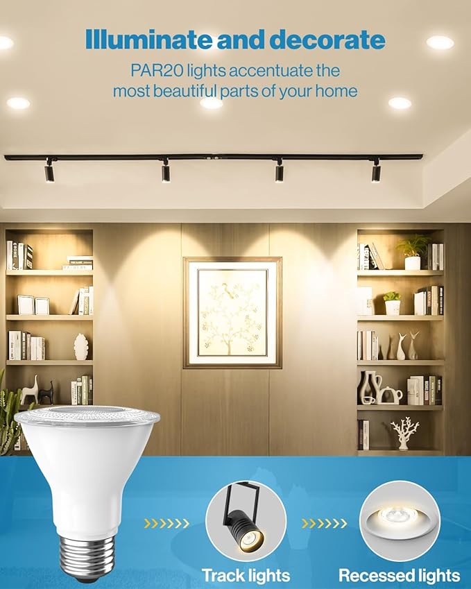 Sunco 8 Pack PAR20 LED Bulbs, Flood Light Bulb Outdoor, 500 LM, 7W (50W Equivalent), 3000K Warm White, E26 Medium Base, Dimmable, Track Lighting for Indoor/Outdoor Use, Wet Rated UL.