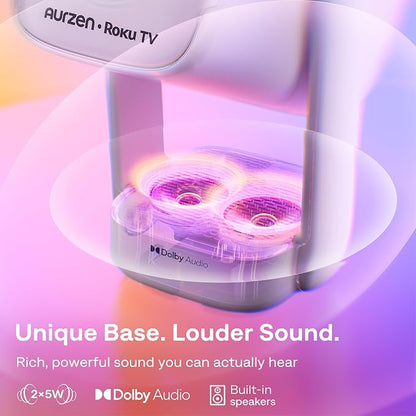 Aurzen Roku TV D1R air USB-C Powered Smart Portable Outdoor Projector White | Roku TV Built-in, WiFi & Bluetooth, Power Bank Supported, Native 1080P, DoIby Audio, Mini Projector for Home & Outdoor Movies