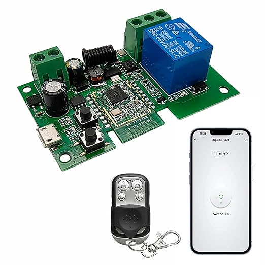 Tuya Zigbee 1 Channel Smart Relay Module USB5V 7-32V Micro Switch with 433MHz RF Remote Control Light Switch Compatible with Alexa Google Home (Requires ZigBee Hub)