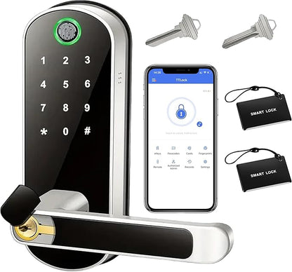 Keyless-Entry Fingerprint Smart Door Lock: LORVIBO Digital Electronic Lock with Code Passcode, Electric Door Knob, Biometric Door Handle, Perfect for Exterior/Interior/Entry/Bedroom Doors (Silver)