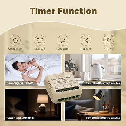 MOES WiFi Smart Relay, Work with Google Assistant & Alexa, Mini Smart Light Switch Module as Home Assistant, No Hub Required, Timer Relay 2 Gang 10A 1PC, Smart Life/Tuya