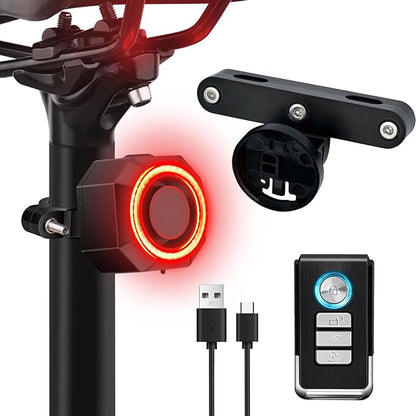 NineLeaf Bicycle Tail Light Rechargeable,Bike Tail Light with Alarm and Remote,Bike Alarms for Ebikes,IP65,113dB Alarms, Level 7 Sensitivity, Auto ON/Off Bike Tail Light with Smart Brake Lights