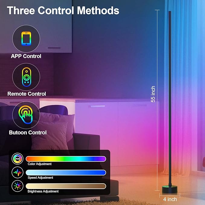 Miortior Corner Floor Lamp LED, 2-Pack Smart Corner Lamp for Living Room | App/Remote/Button Control, Music Sync, Dimmable 16 Million DIY Colors & 68+ Scene for Living Room, Bedroom, Gaming Room