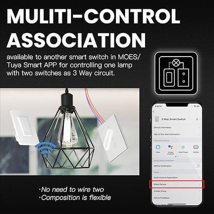 MOES 2nd Generation WiFi Smart Light Switch, Wall Switch 2.4GHz, Neutral Wire Required, Smart Life APP Remote Control, Compatible with Alexa, No Hub Required, Black 1 Gang