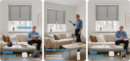 BERISSA Motorized Cellular Shades, Light Filtering Smart Honeycomb Blinds with Remote Control & Hub, Custom Room Darkening Automatic Cellular Window Blinds for Home Office, Living Room, Door,Gray