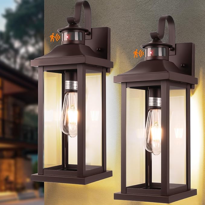 Bronze Outdoor Light Fixtures Motion Sensor Dusk to Dawn 18”