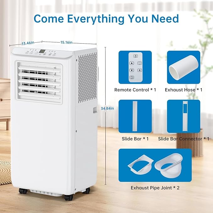 GarveeLife Portable Air Conditioner,10,000 BTU for Rooms up to 450 Sq.Ft., Smart Compact AC Unit with Cooling, Dehumidifier, Fan, Remote Control and Window Kit, White