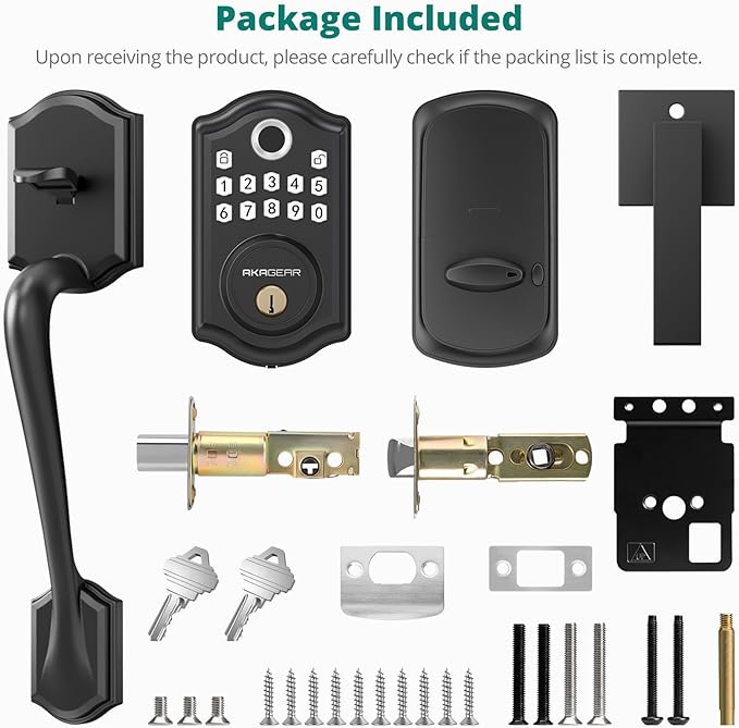 AkaGear DS10 Keyless Entry Door Lock with Handle Set - Fingerprint DeadBolt, Electronic Keypad Deadbolt, Smart Locks for Front Door, Auto-Lock & One Touch Locking, Easy Installation - Matte Black