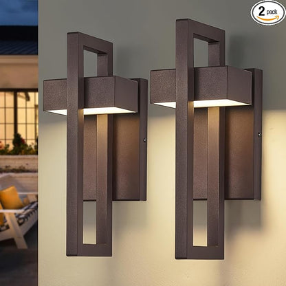 tewei 16.5'' Modern LED Outdoor Wall Sconce, Integrated LED Outdoor Light Fixtures Wall Mount Exterior Lights, Brown Front Porch Outside Lighting for House, Backyard, Warm White 3000K, 2 Pack