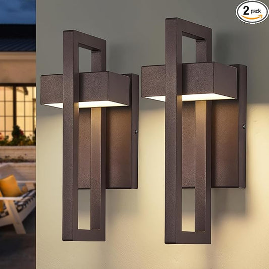 tewei 16.5'' Modern LED Outdoor Wall Sconce, Integrated LED Outdoor Light Fixtures Wall Mount Exterior Lights, Brown Front Porch Outside Lighting for House, Backyard, Warm White 3000K, 2 Pack