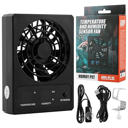 Reptile Ventilation Fan, LED Digital Thermometer and Humidity Gauge Dehumidifier for Pet Rearing Box Reptile Tank, with Humidity Sensor, for Humid Environments, Rainfo-Rest and Ecological Tanks