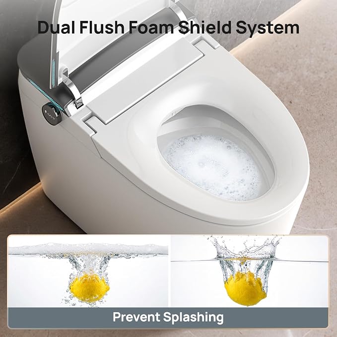 Smart Toilet with Bidet Built-in: Bidet Toilet with 5L Tank, Remote with Display, 5 Level Adjustable Heated Seat& Wash &Dryer, One Piece Toilet with Auto Flush Lid&Seat, Foam, Foot Sensor, UV-C Light