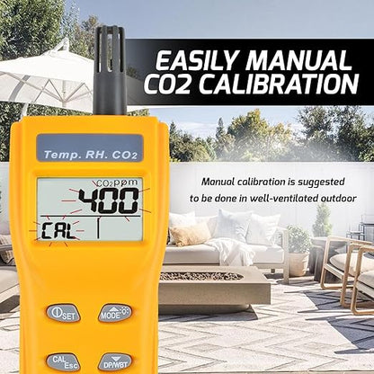Portable CO2 Meter Handheld CO2 Detector Monitor 0~9999ppm, Carbon Dioxide Meter with Alarm Function, Temperature & Humidity Meter NDIR Sensor Air Quality Monitor for Home Trip Classroom and Office