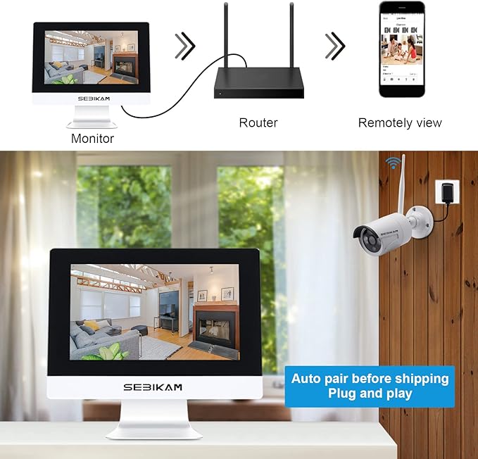 Wireless Security Camera System with 10.1" Monitor, 4PCS 3MP/2K HD Cameras | 2-Way Audio | Local & Remote View | Night Vision Motion Detection | IP66 Home Business Surveillance Kit (NO HDD)