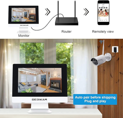 Wireless Security Camera System with 10.1" Monitor, 4PCS 3MP/2K HD Cameras | 2-Way Audio | Local & Remote View | Night Vision Motion Detection | IP66 Home Business Surveillance Kit (NO HDD)