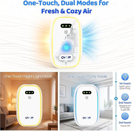 Air Ionizers with Warm Night Light (4 Pack), Plug in Negative Ion Air Purifier, Quiet Air Freshener for Odors, Smoke, Dust, Portable Air Purifiers for Home, Office, Bedroom, Bathroom, Mini Air Cleaner