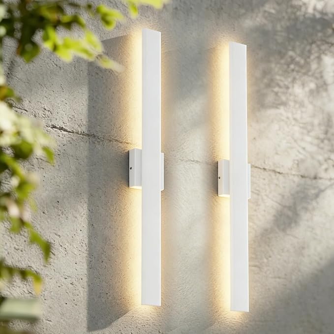 Aipsun 2 Packs Outdoor Wall Sconce, 3000K 4000K 6000K, 31.5in Modern White Exterior Light, Long LED Linear Wall Light Outside Lighting for Entrance, Hallway, Garage, Porch(3CCT)