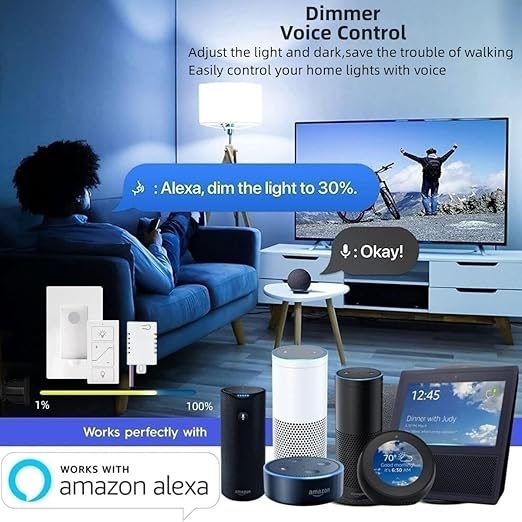 Nexete Smart Wireless Light Switch, Dimmer Switch & Receiver Kit No Wiring Wireless Remote Control,Remote & Voice Control,Bluetooth Work with Amazon Alexa Only ETL certified (2 Switches & 2 Receivers)