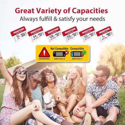 【for Switch 1 Only】 GIGASTONE 1TB Gaming Plus Series Memory Card Speed Up to 150/120MB/s for Nintendo-Switch 1, Steam Deck, 4K Video A1 V30 U3 MicroSDXC with SD Adapter