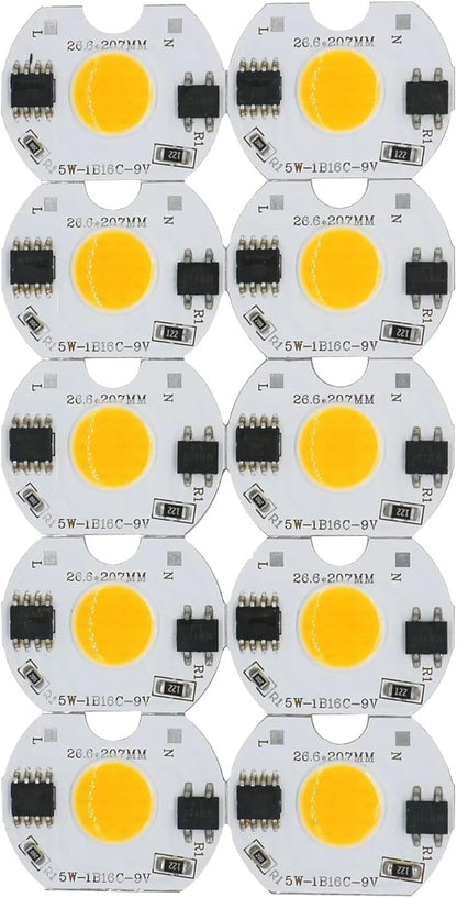 10pcs LED COB Lamp Bead 5W 9V COB Chip 220V Smart IC No Need Driver DIY Flood Light Led Bulb Spotlight Outdoor Chip Lamp(Warmwhite)